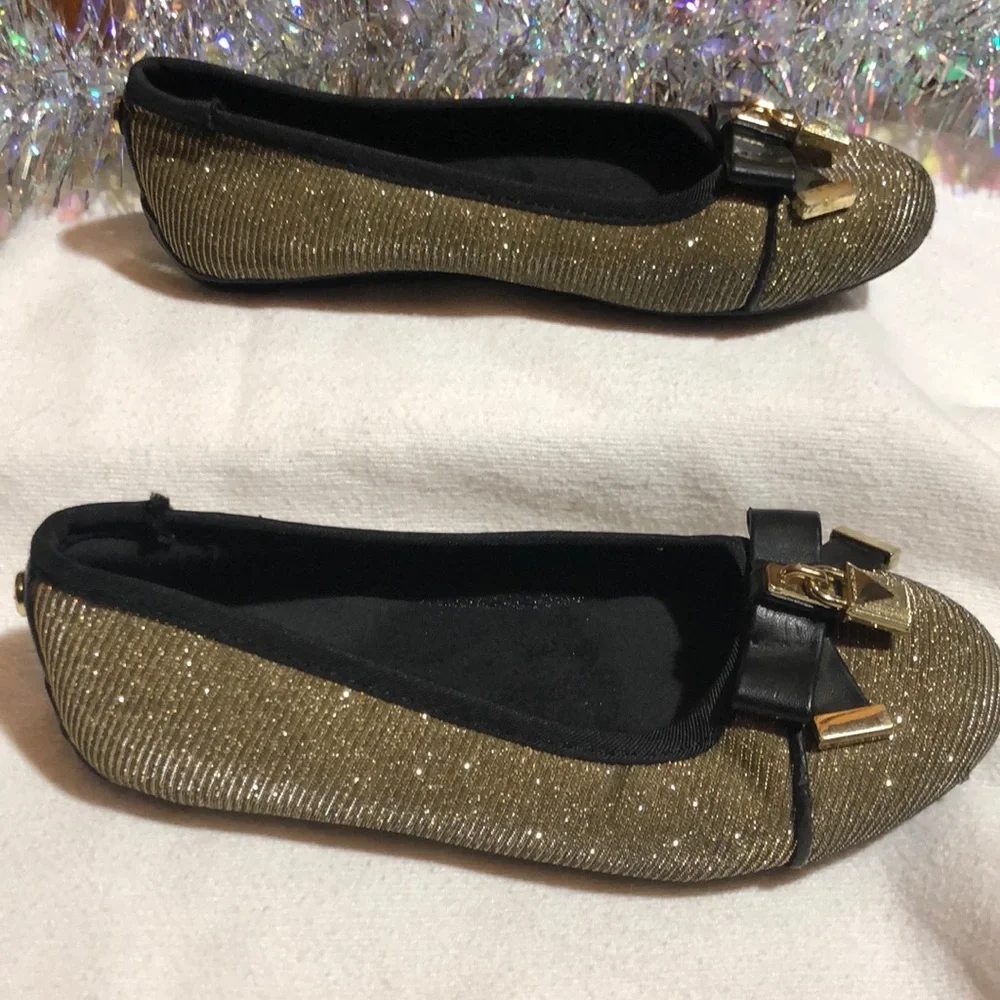 Michael Kors Little Girl Rover Chain Flats Shoes Gold Black